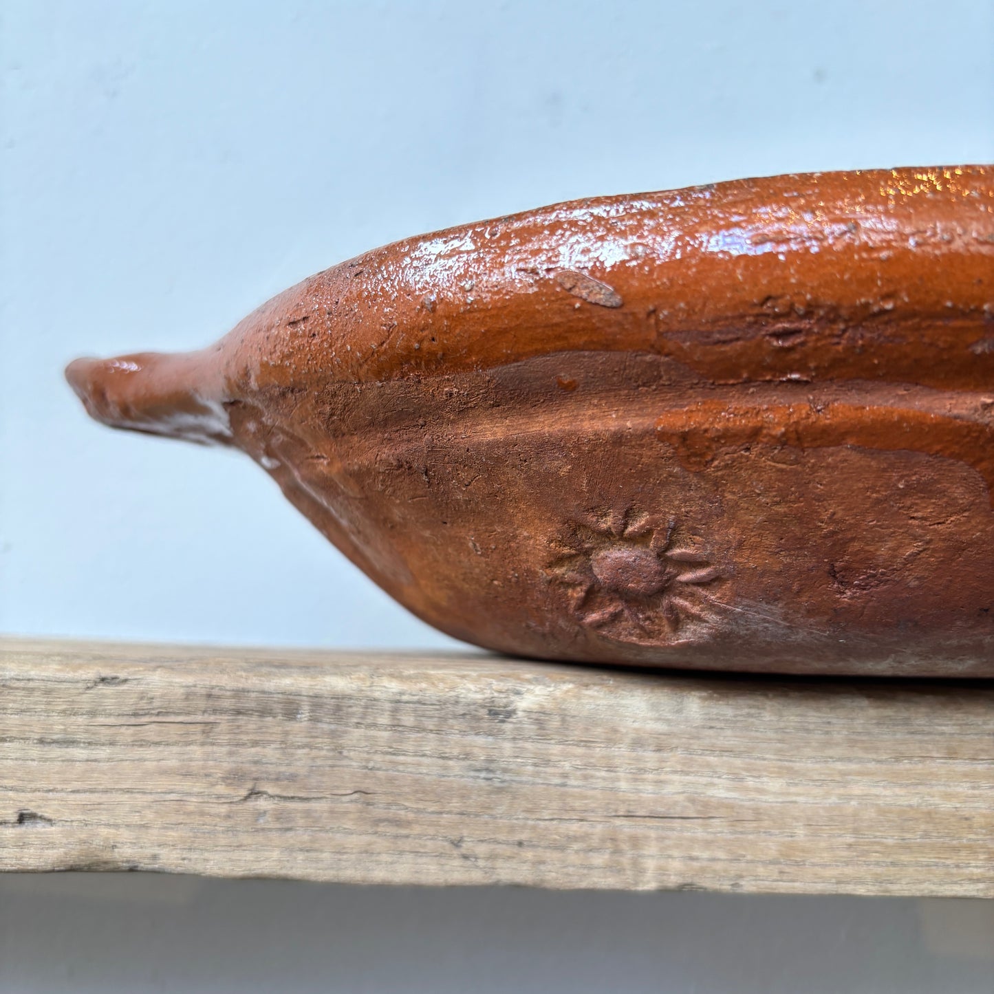 Vintage Terracotta Glazed Clay Bowl -MED