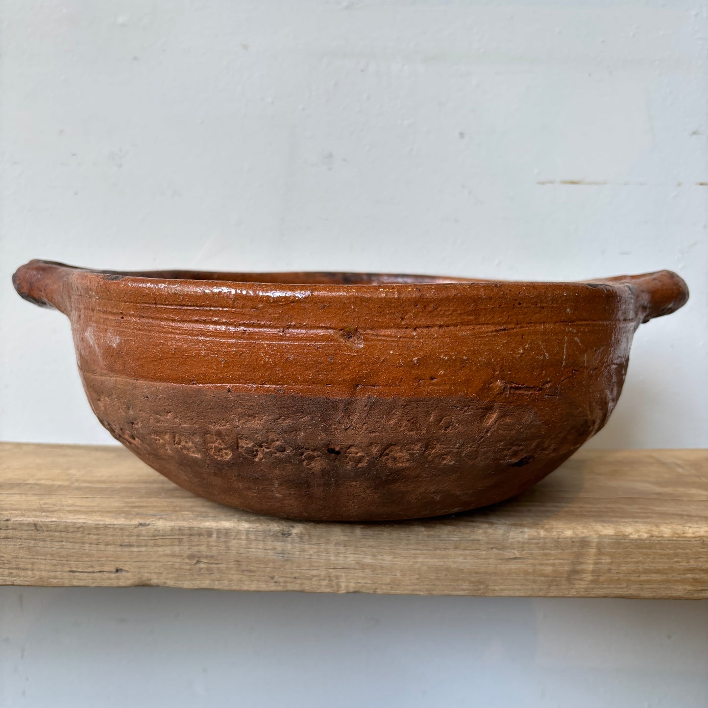 Vintage Terracotta Clay Glazed Bowl - LG