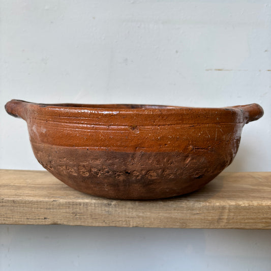 Vintage Terracotta Clay Glazed Bowl - LG