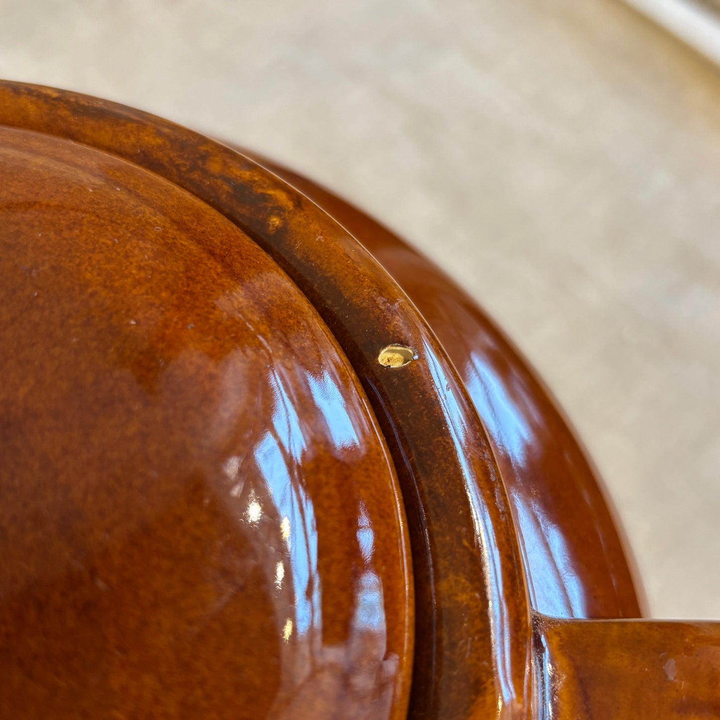 Vintage Brown Bean Pot w/Handles + Lid