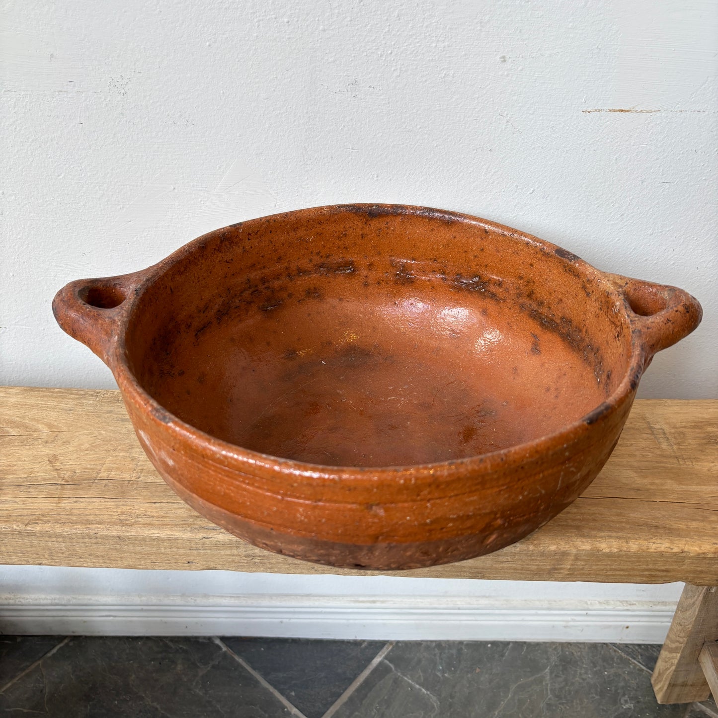 Vintage Terracotta Clay Glazed Bowl - LG