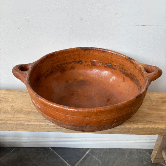 Vintage Terracotta Clay Glazed Bowl - LG