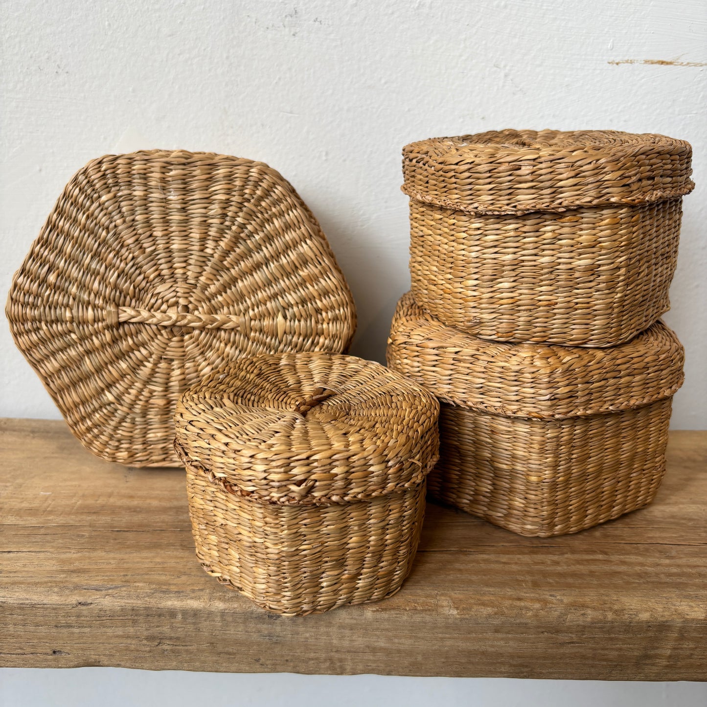 Vintage Sweetgrass Hexagon Basket