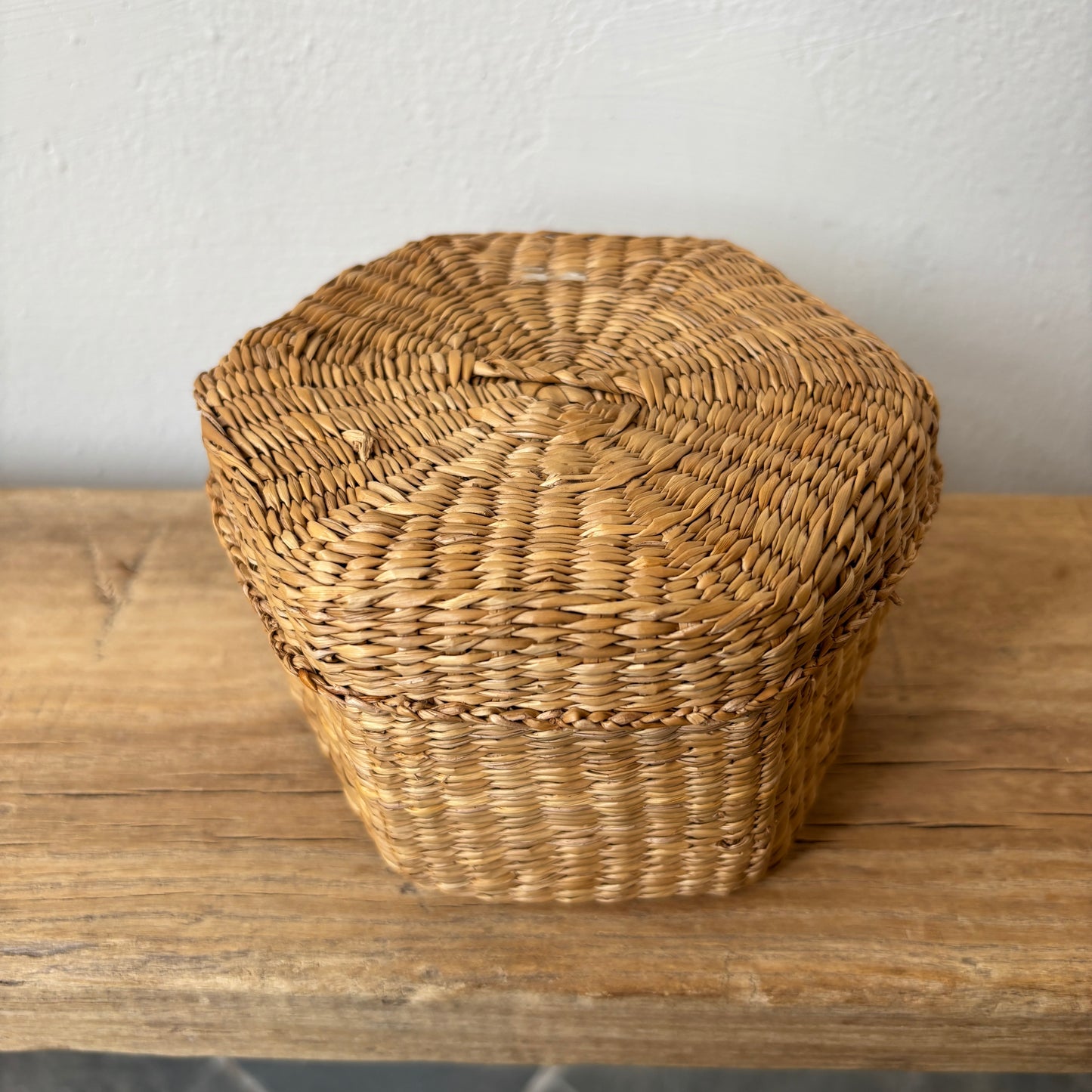 Vintage Sweetgrass Hexagon Basket