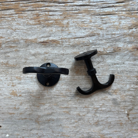 Ceiling Hook: double hook, black, cast iron