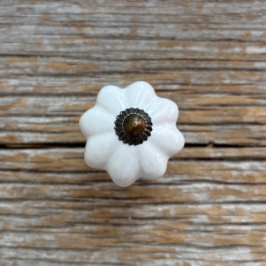 Knob: Ceramic Pumpkin - White Floral