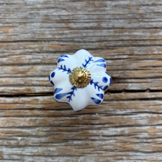 Knob: Ceramic Pumpkin - Blue Leaves