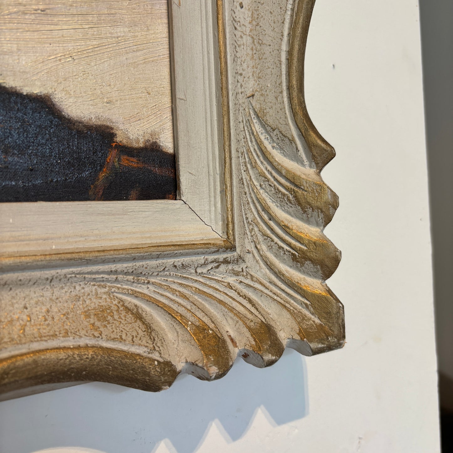 Vintage Winter Stream Oil Painting - White & Gold Frame