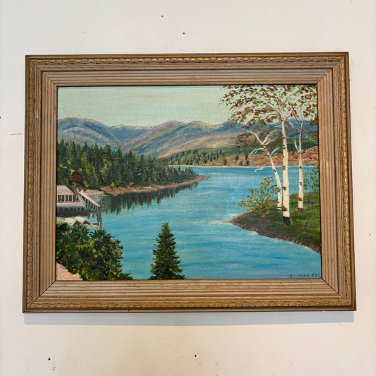 Vintage Summer River Oil Painting - Wood Frame