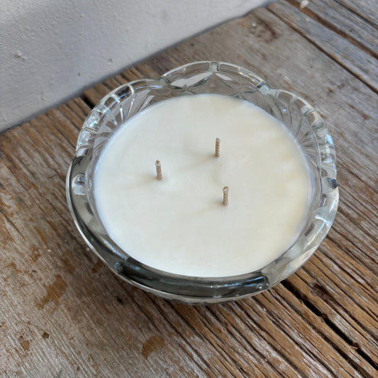 Handmade Soy Candle Lavender Fields - Glass Footed Bowl w/Scalloped Edge