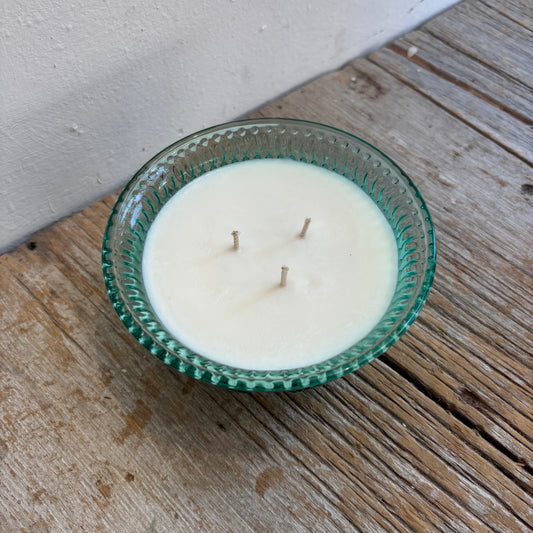 Handmade Soy Candle Lavender Fields - Aqua Glass Bowl