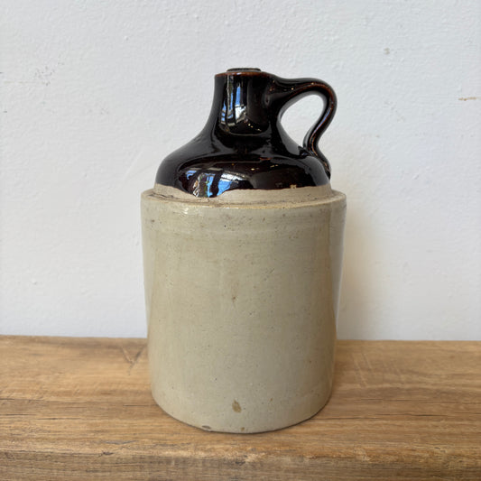 Vintage Brown Top Stoneware Jug w/ Cork- Small