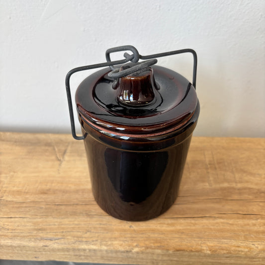 Vintage Stoneware Butter/Cheese Crock w/ Lid