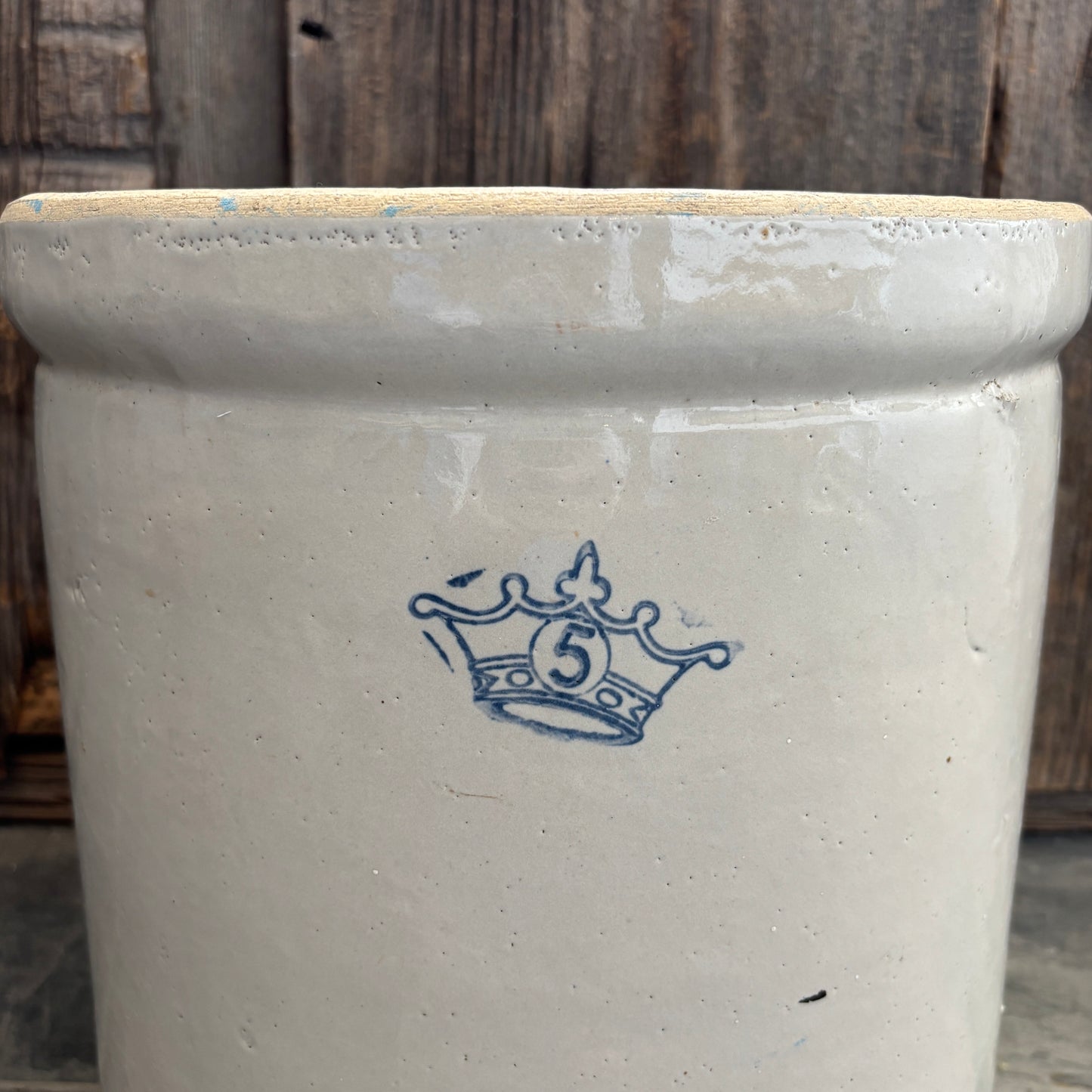 Vintage #5 Open Stoneware Crock - Cream