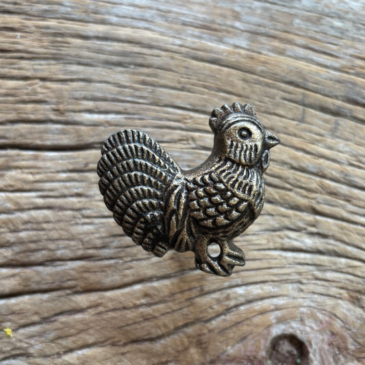 Knob: Antique Brass Rooster