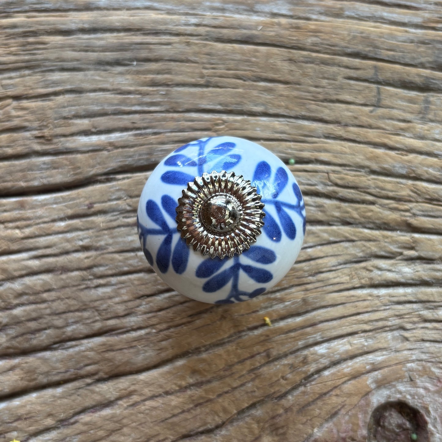 Knob: Hand Painted Blue Leaves