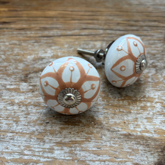 Knob: Hand Painted Orange Flower