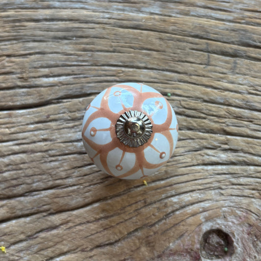 Knob: Hand Painted Orange Flower