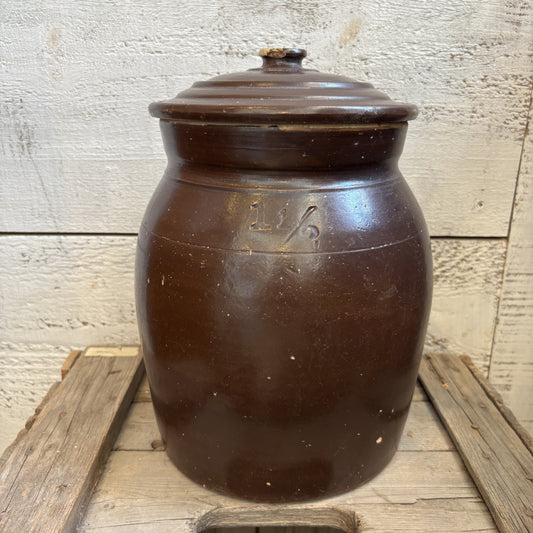 Vintage Bean Pot Dark Brown w/Lid - LG