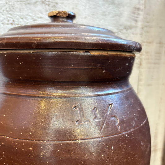 Vintage Bean Pot Dark Brown w/Lid - LG