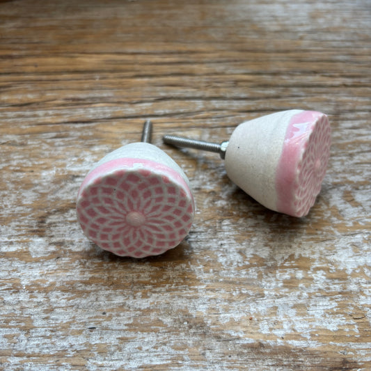 Knob: Ceramic Round Floral - Pink