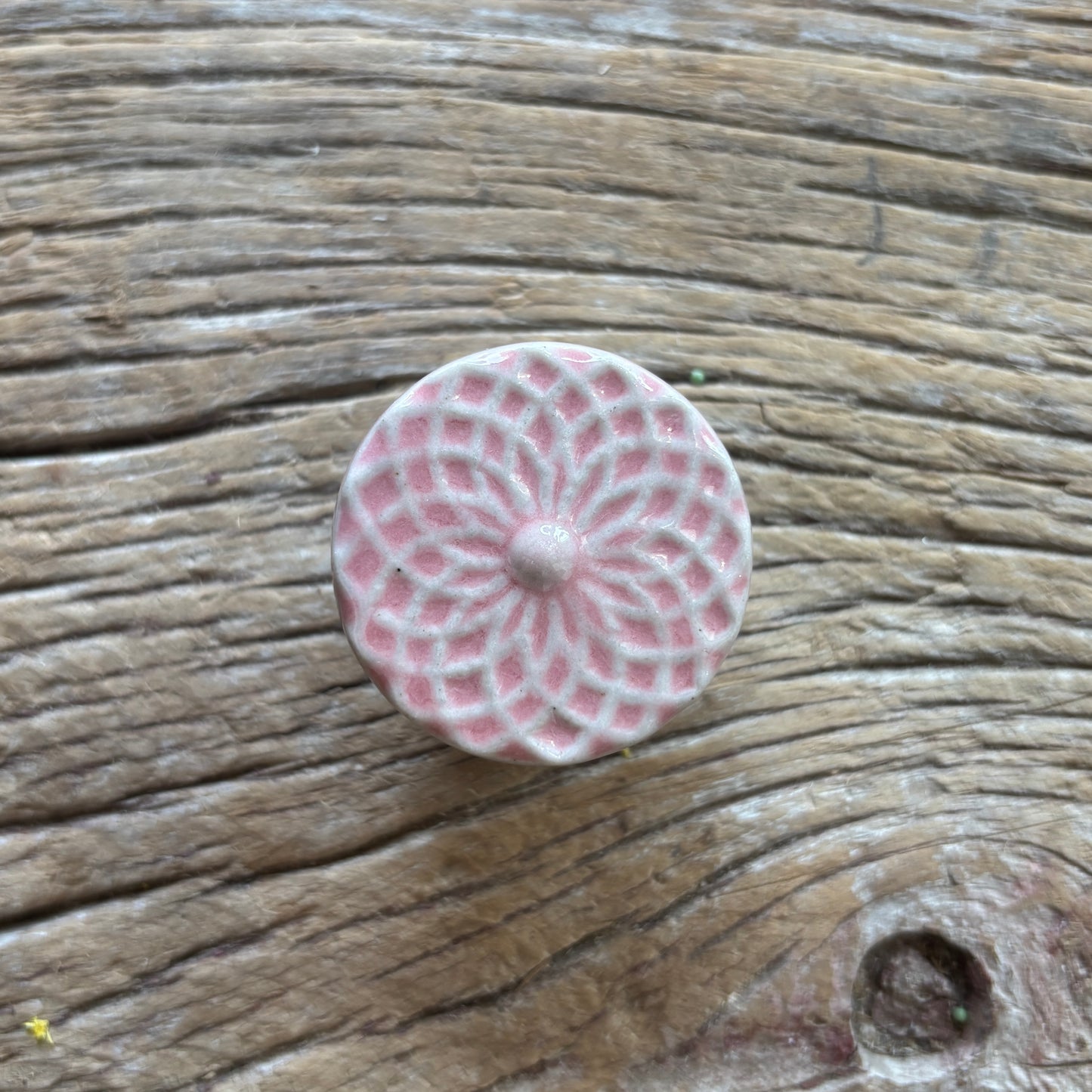 Knob: Ceramic Round Floral - Pink