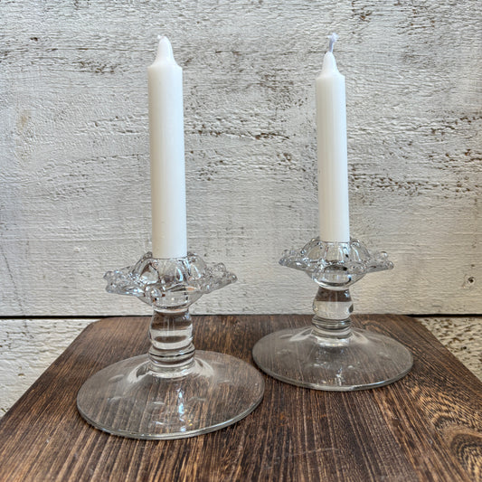 Vintage Dotted Design Glass Candleholders - Set of 2