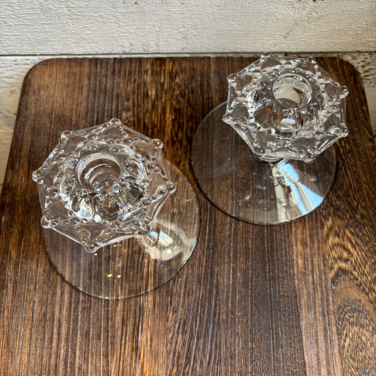 Vintage Dotted Design Glass Candleholders - Set of 2