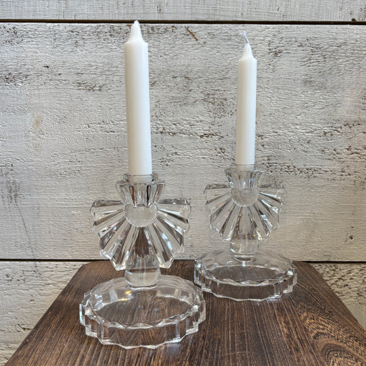 Vintage Fan Shaped Glass Candle Holders - Set of 2