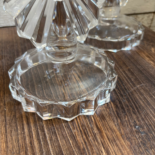 Vintage Fan Shaped Glass Candle Holders - Set of 2