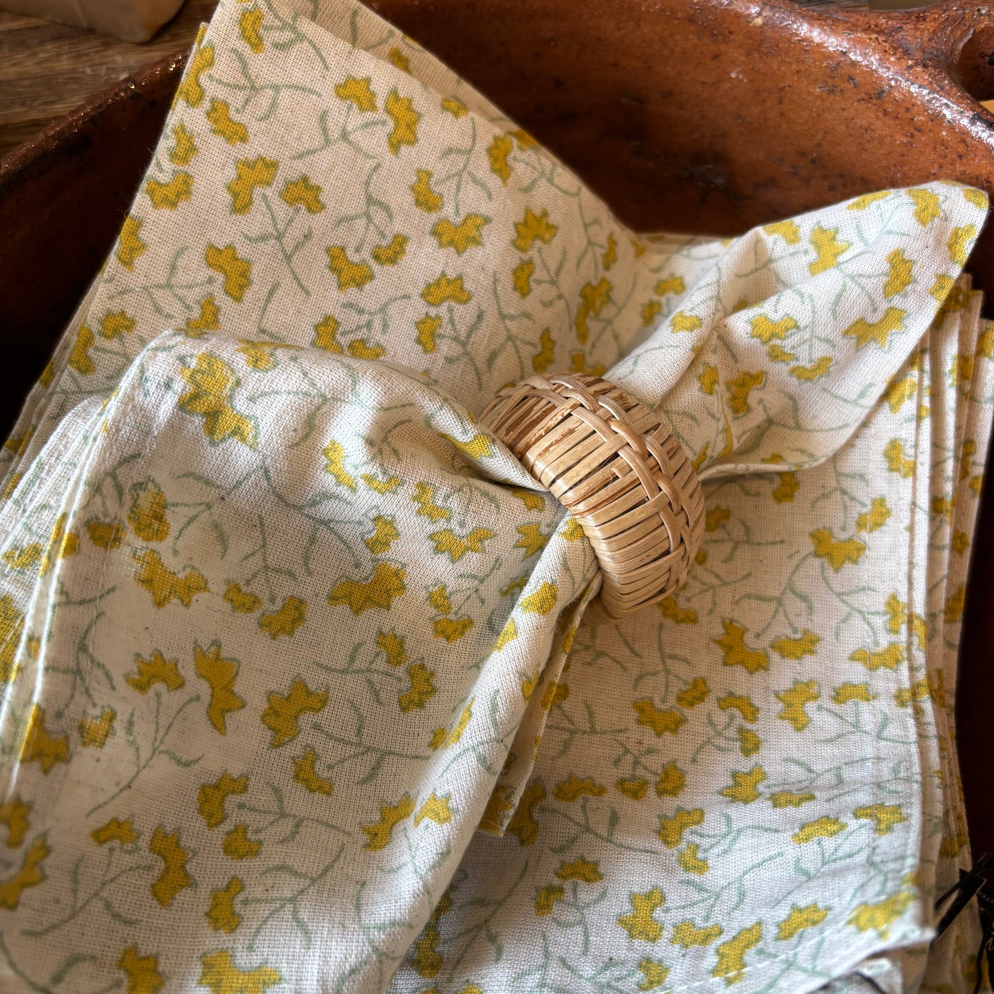 Cotton Block Print Napkin - Yellow Floral