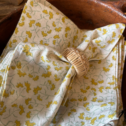Cotton Block Print Napkin - Yellow Floral