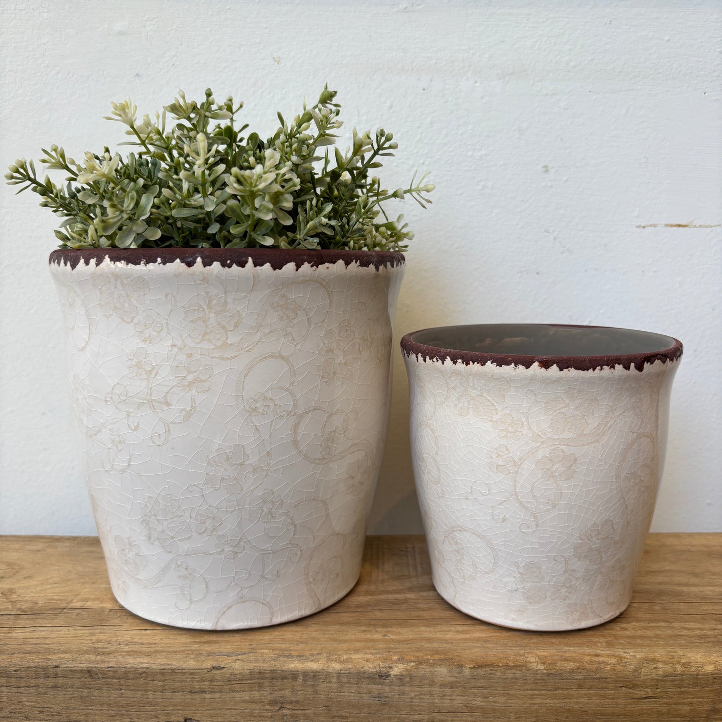 Cream Planter w/ Floral Pattern