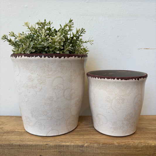 Cream Planter w/ Floral Pattern