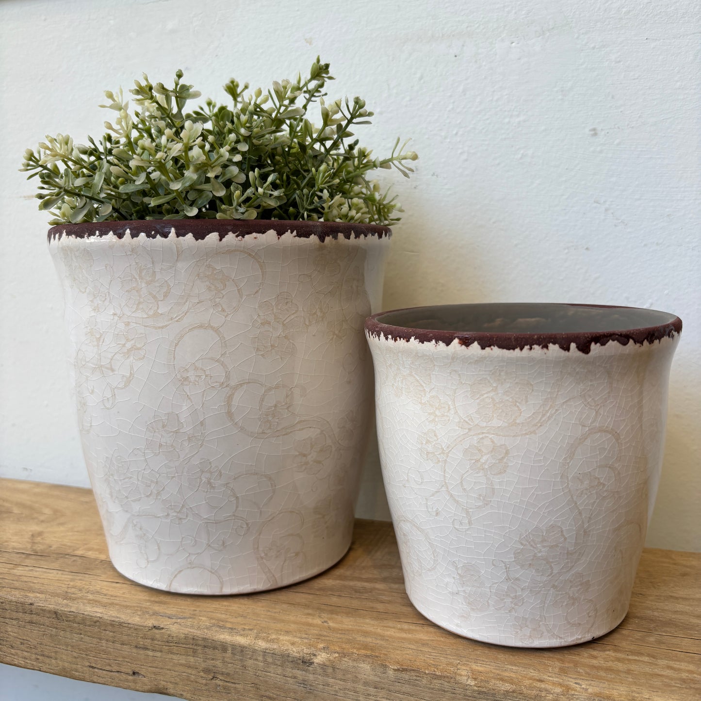Cream Planter w/ Floral Pattern