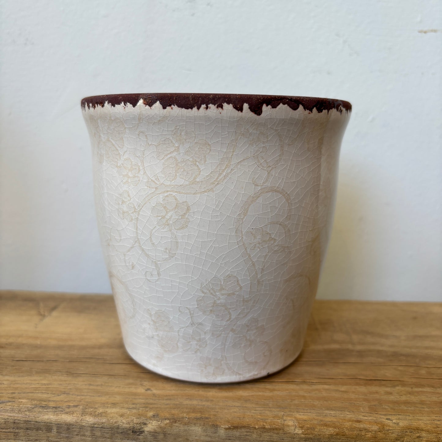 Cream Planter w/ Floral Pattern