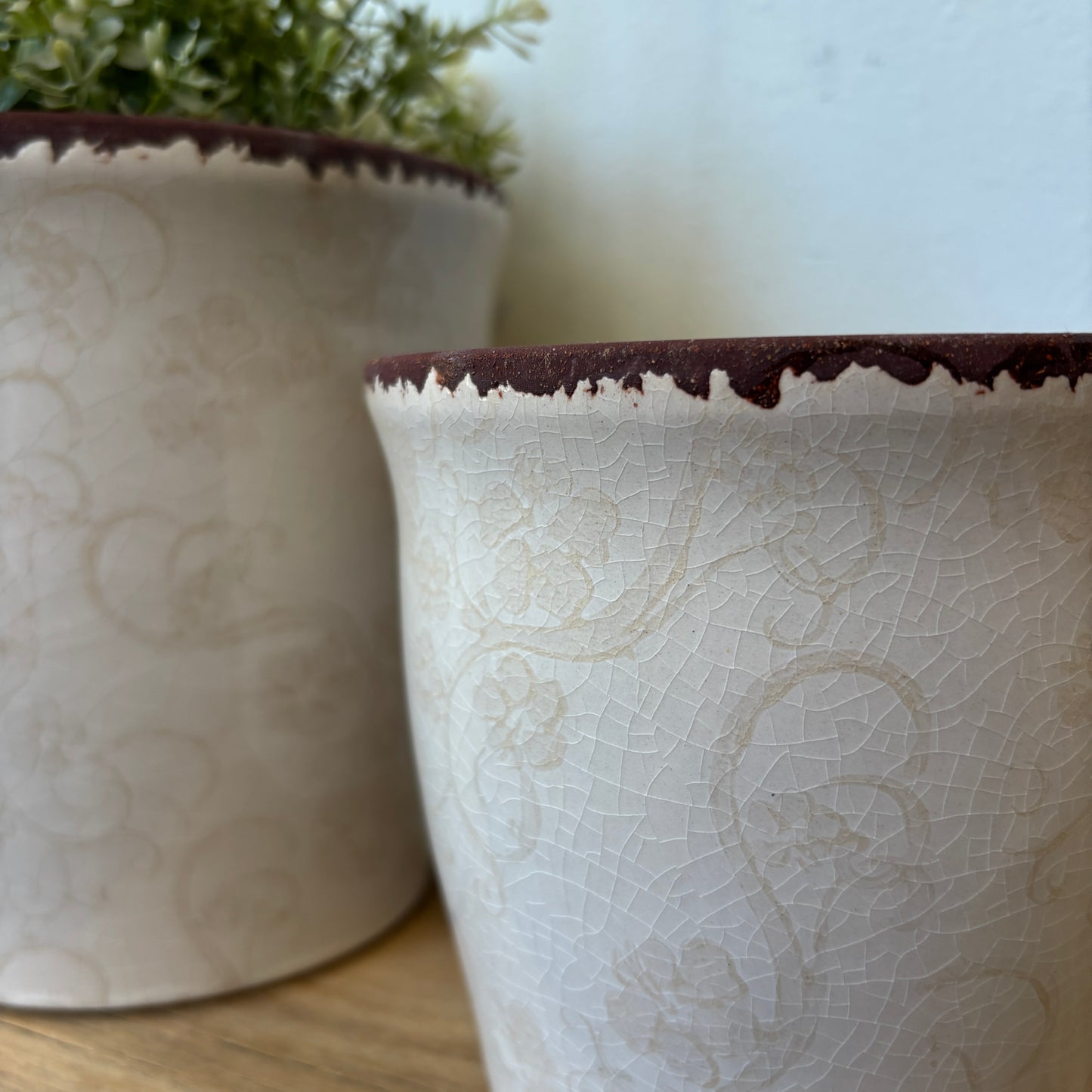 Cream Planter w/ Floral Pattern