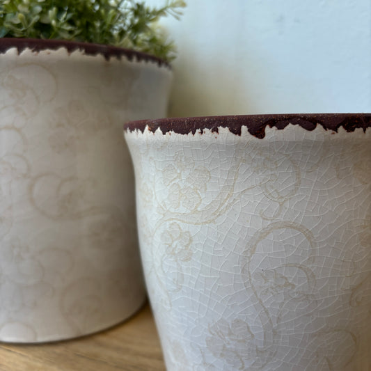 Cream Planter w/ Floral Pattern
