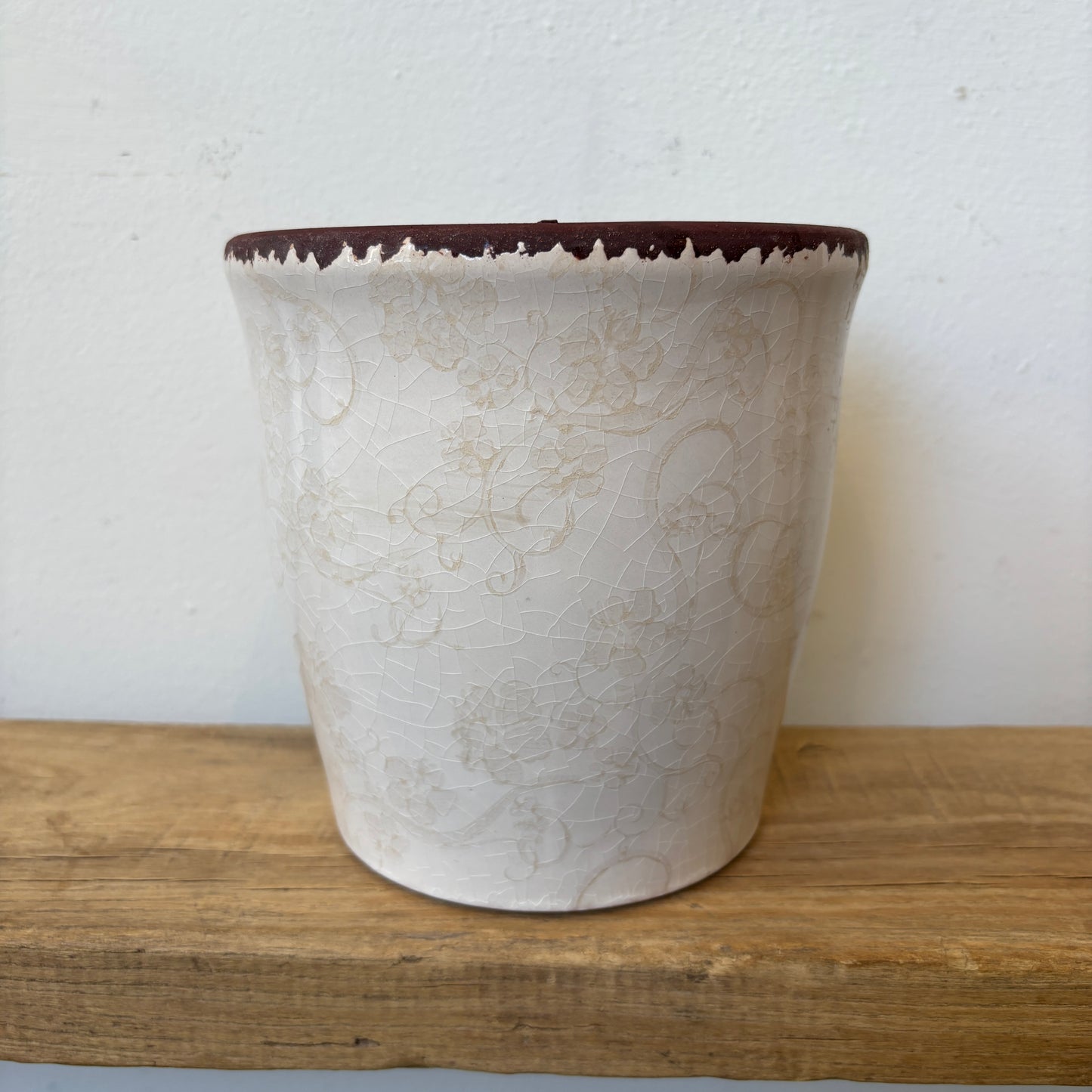 Cream Planter w/ Floral Pattern