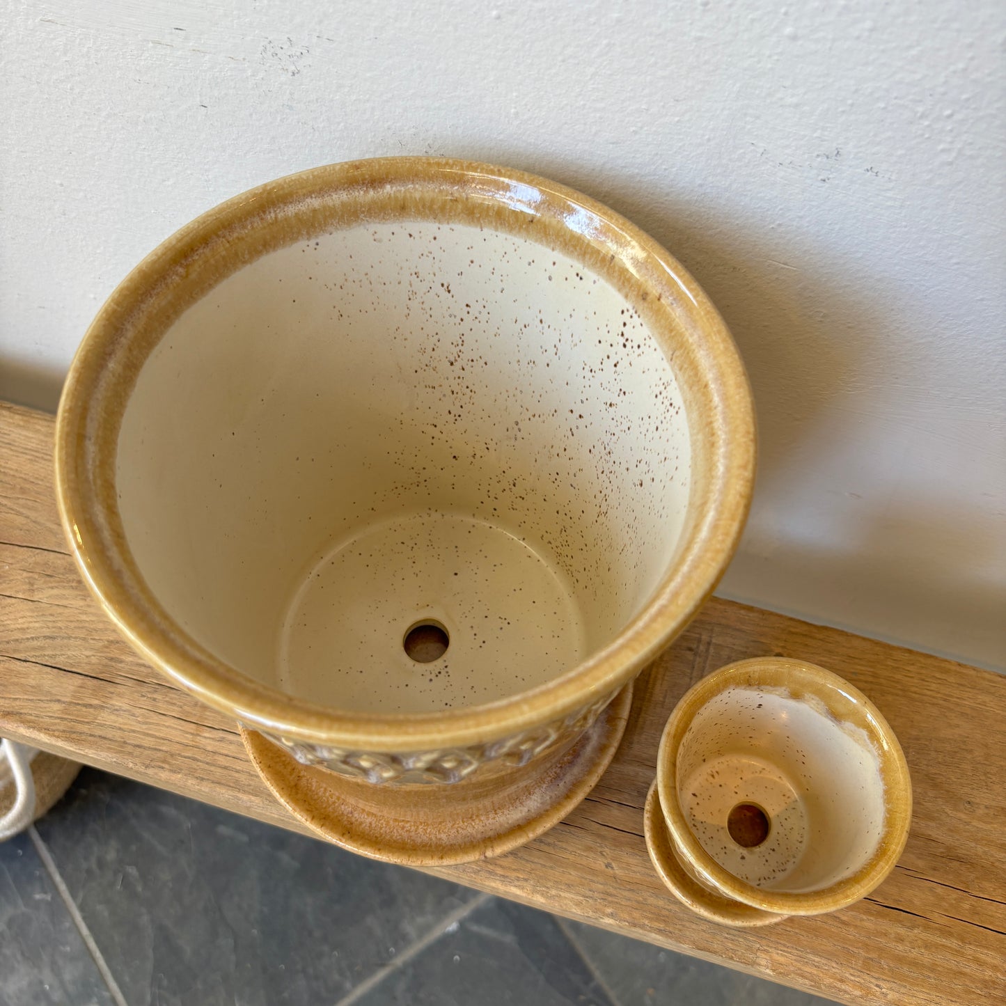Yellow Diamond Embossed Pot + Saucer