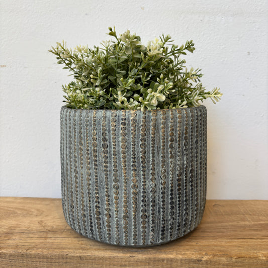Round Embossed Planter - Green & Gold