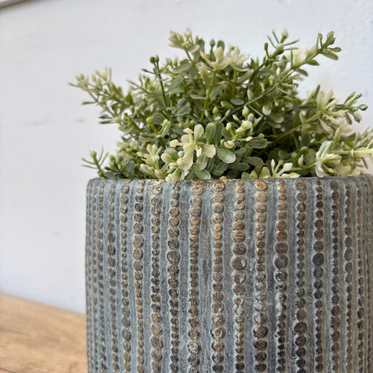 Round Embossed Planter - Green & Gold