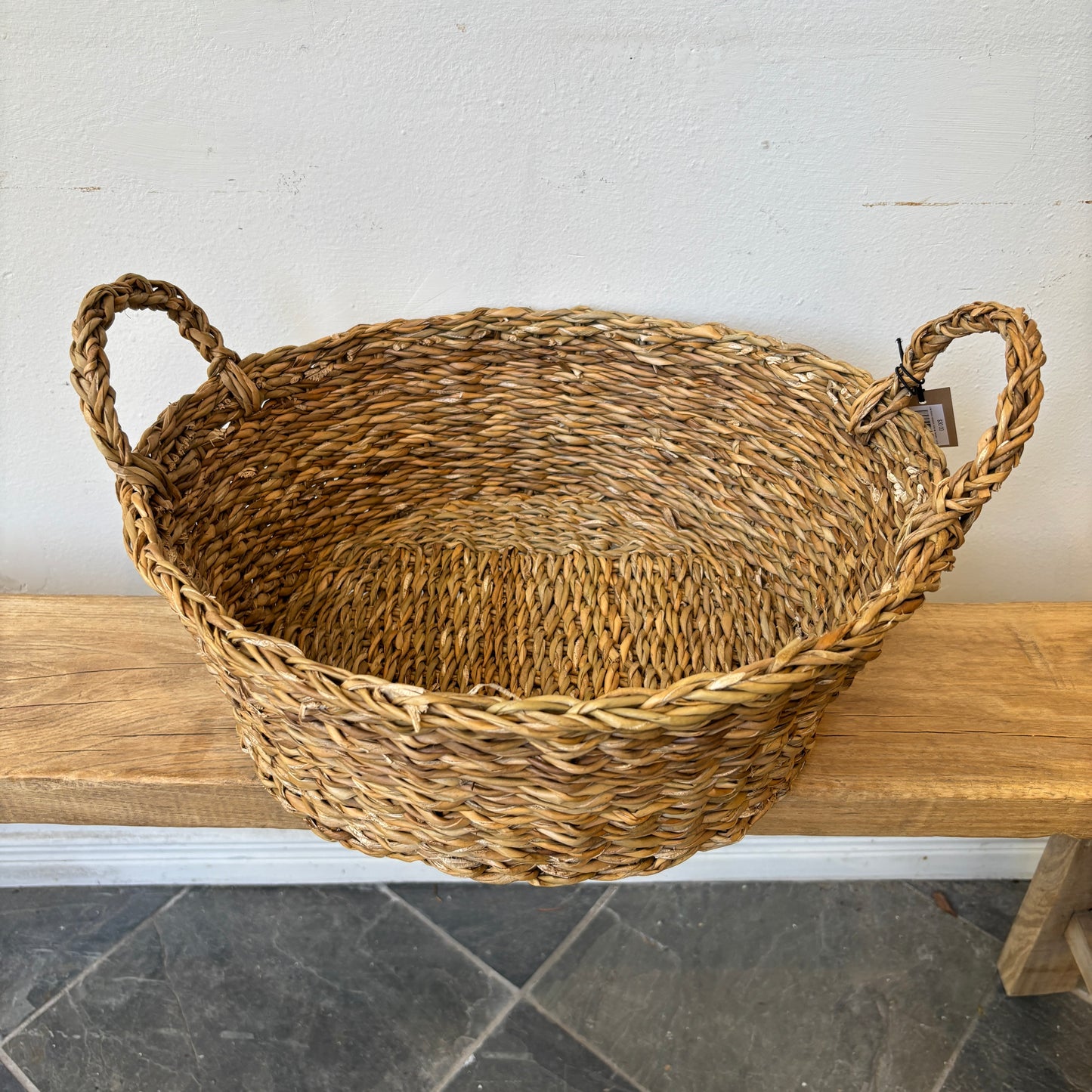 Low Round Seagrass Trays w/ Handles