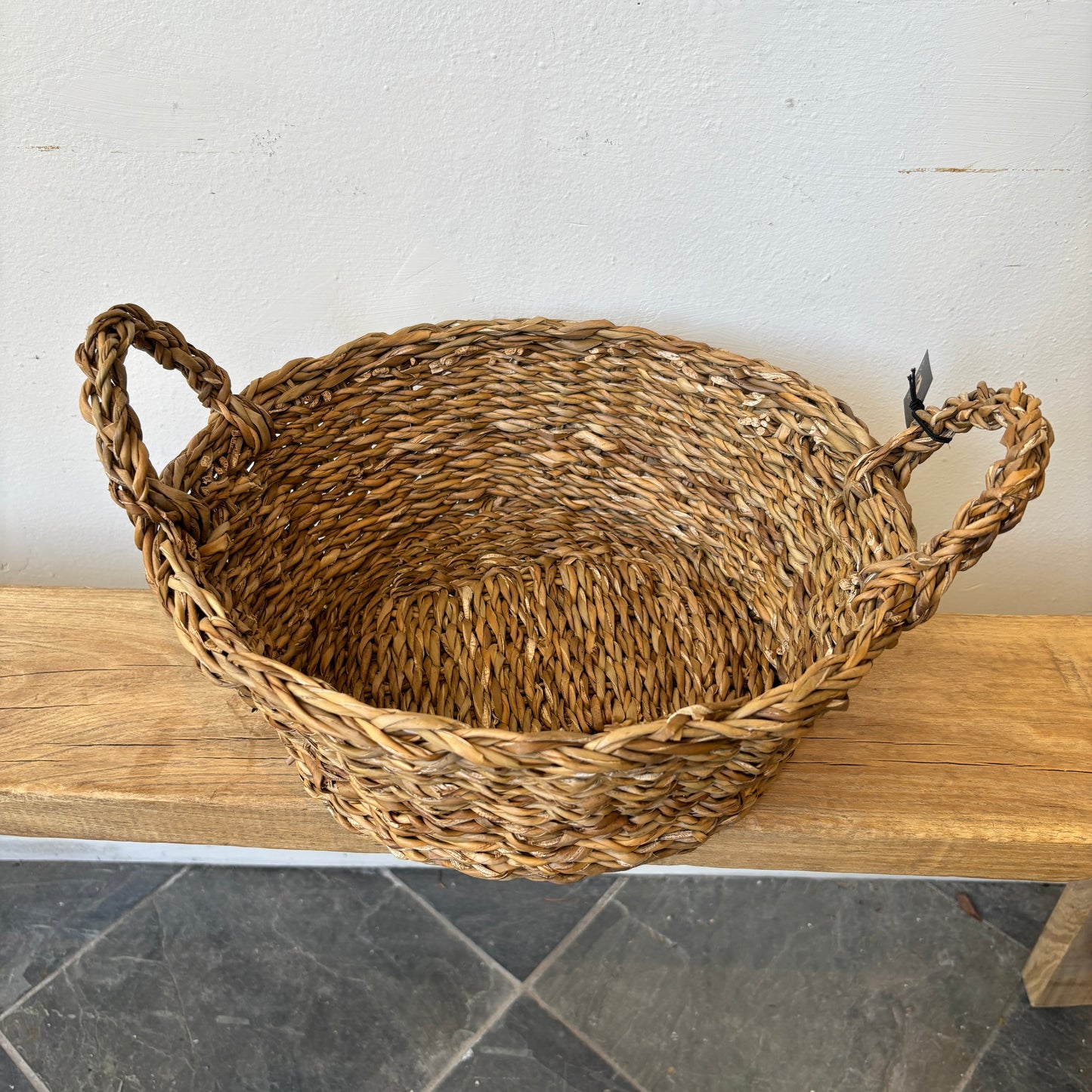 Low Round Seagrass Trays w/ Handles