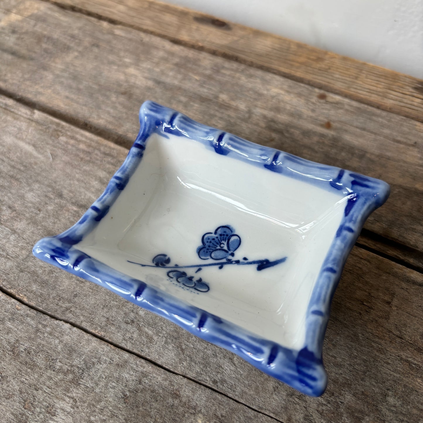 Vintage Blue & White Bamboo Edge Dish