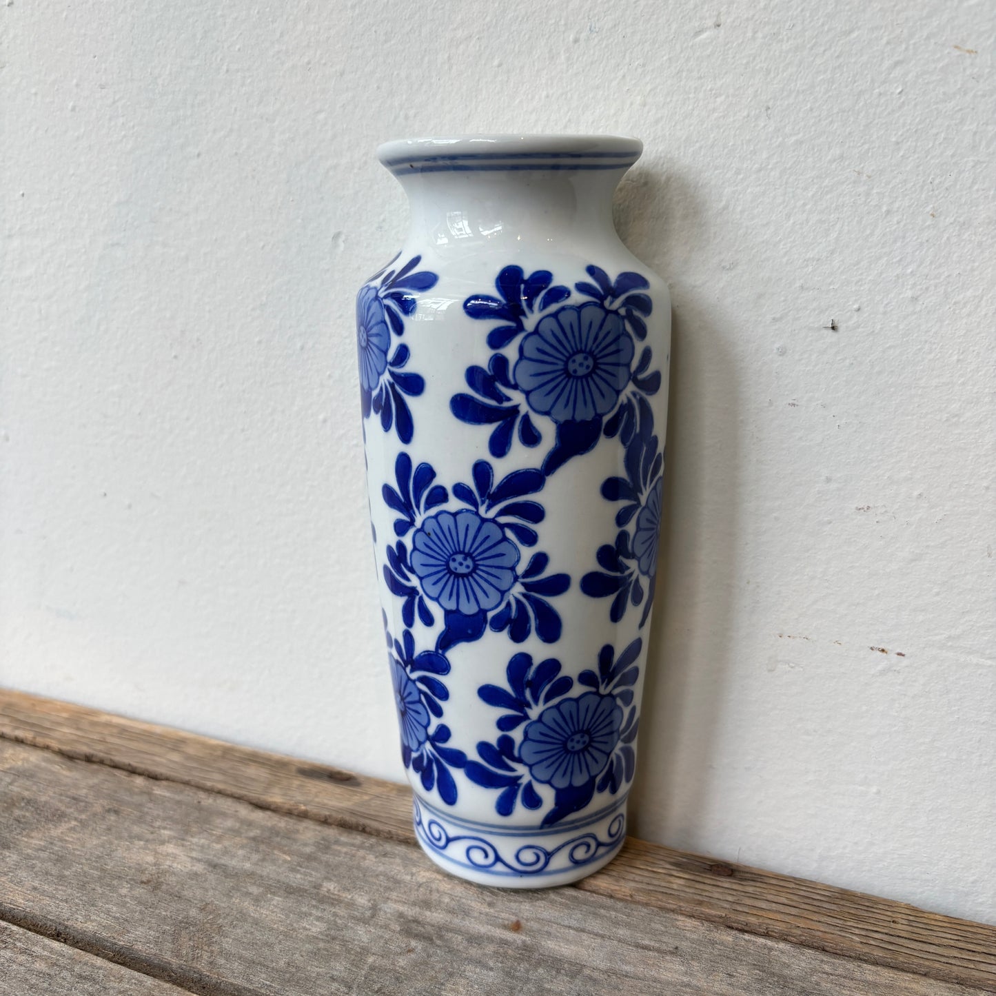 Vintage Blue Floral Porcelain Wall Vase