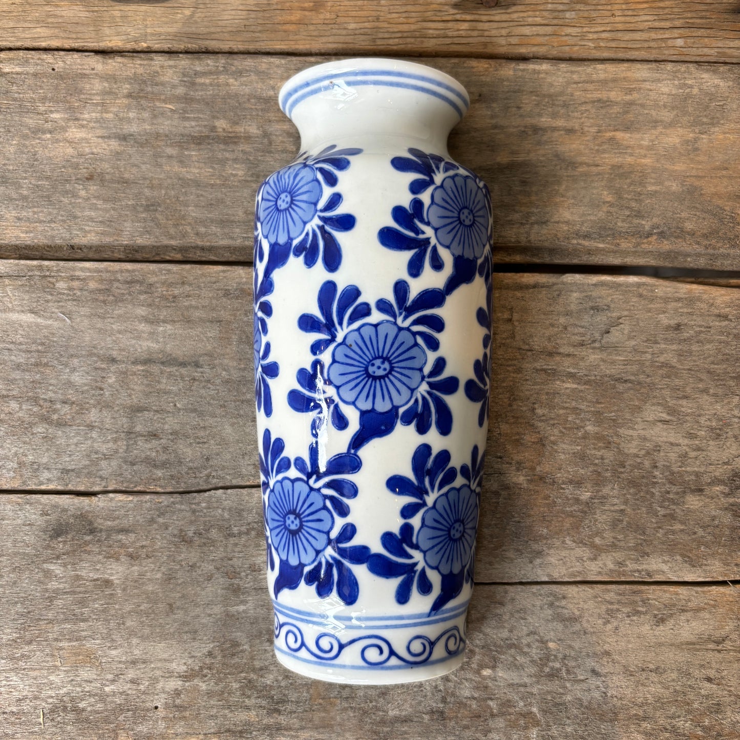 Vintage Blue Floral Porcelain Wall Vase