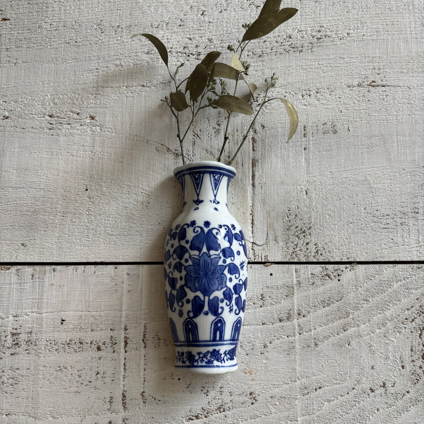 Vintage Blue Floral Porcelain Wall Vase