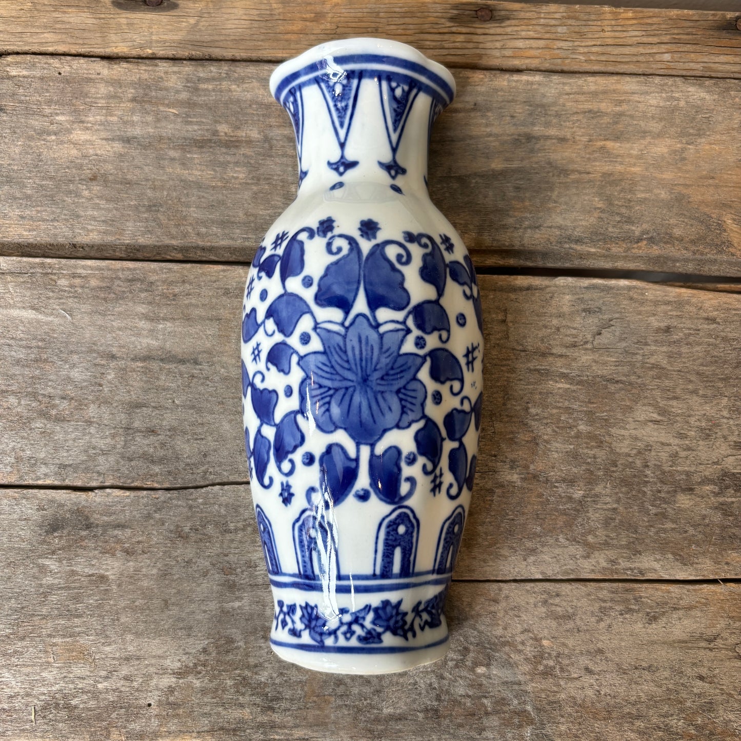 Vintage Blue Floral Porcelain Wall Vase