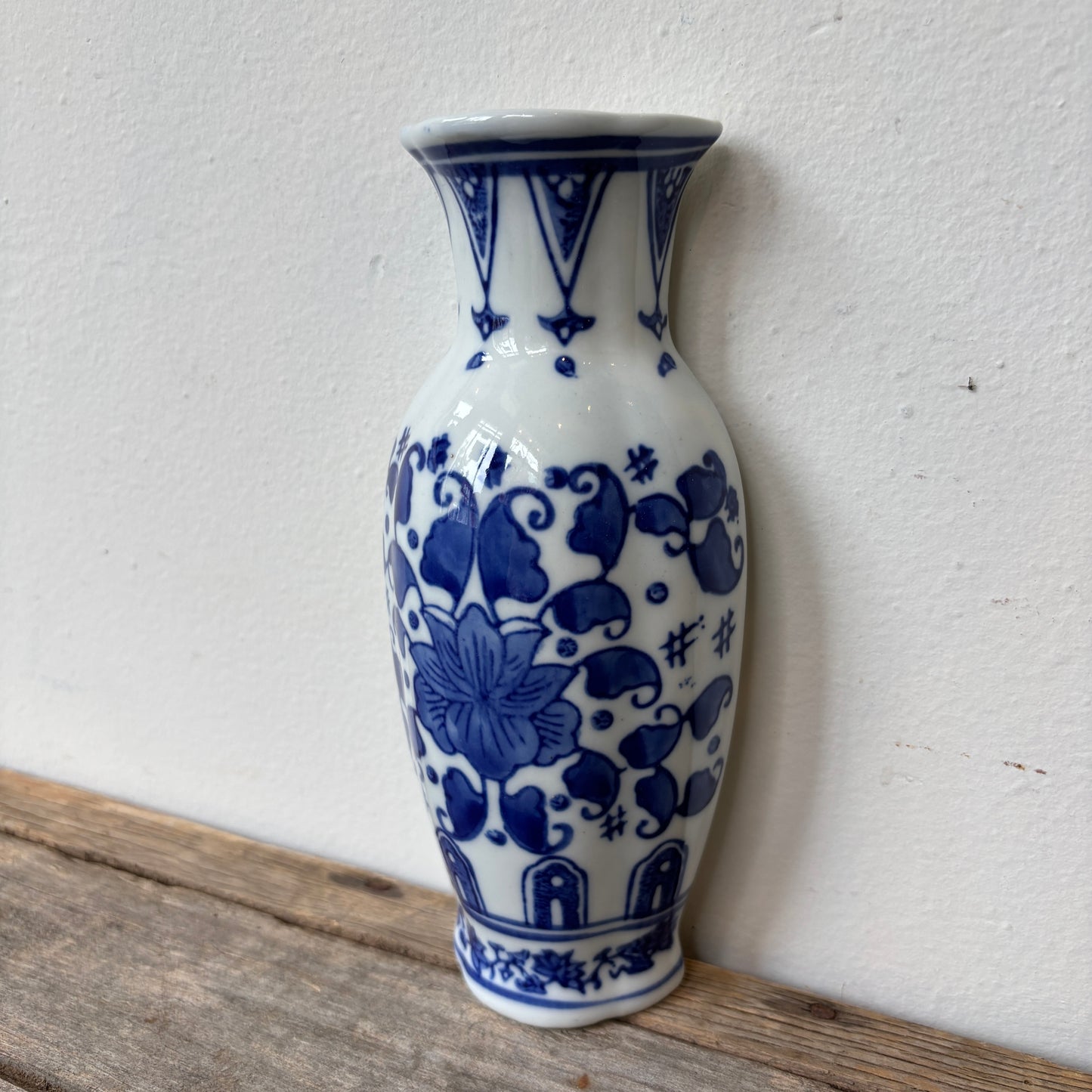 Vintage Blue Floral Porcelain Wall Vase